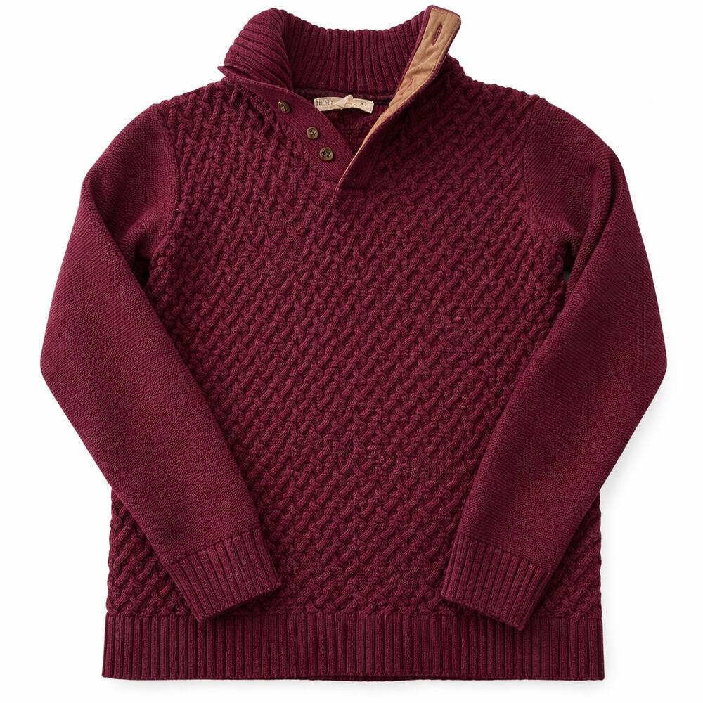 Hope Henry Boys XL Burgundy Cable Knit Sweater Button Neck Preppy Kids